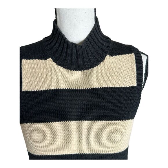 Evan Picone L Sweater‎ Vest 100% Cotton Knit Black Beige Wide Striped Wo… - Picture 2 of 11